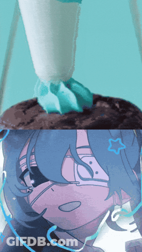 A Drawing Of A Girl With Blue Hair And A Star On Her Forehead GIF