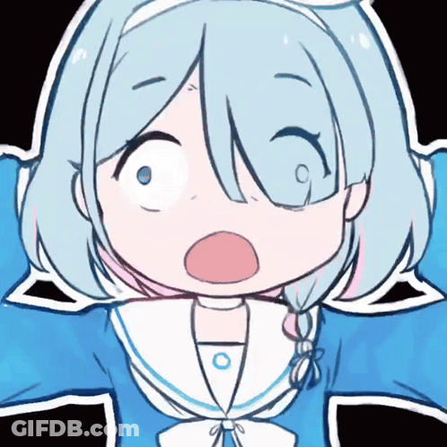 A Drawing Of A Girl With Blue Hair And A Surprised Expression GIF