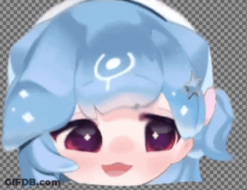 A Drawing Of A Girl With Blue Hair And A White Circle On Her Head GIF