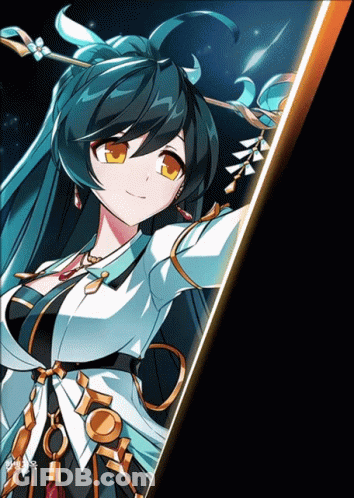 A Drawing Of A Girl With Blue Hair And Brown Eyes GIF