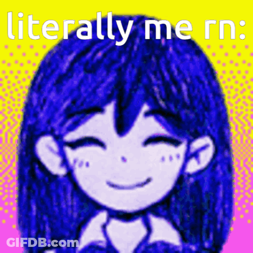 A Drawing Of A Girl With Blue Hair And The Words Literally Me Rn On The Bottom GIF