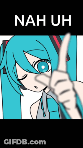 A Drawing Of A Girl With Blue Hair And The Words Nah Uh GIF