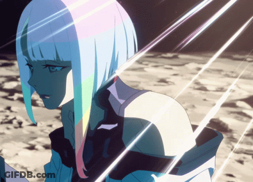 A Drawing Of A Girl With Blue Hair GIF