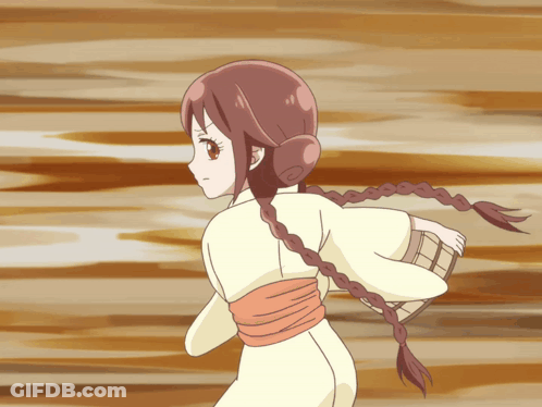 A Drawing Of A Girl With Braids And A Bucket In Her Hand GIF
