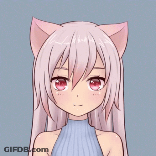 A Drawing Of A Girl With Cat Ears And Red Eyes GIF