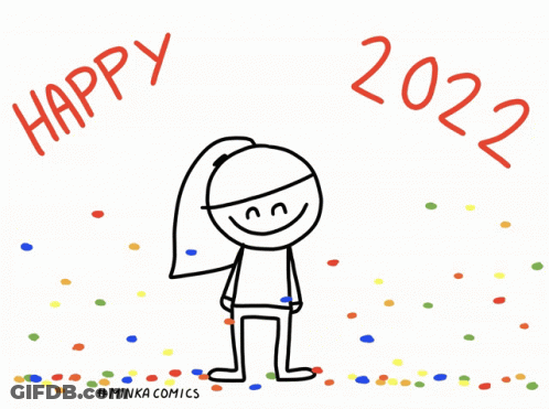 A Drawing Of A Girl With Confetti In Her Hair And The Words Happy 2022 GIF