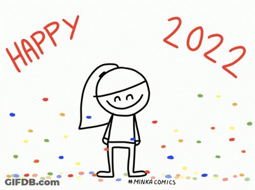 A Drawing Of A Girl With Confetti On Her Head And The Year 2022 GIF