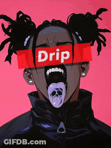 A Drawing Of A Girl With Dreadlocks And The Word Drip Above Her Face GIF