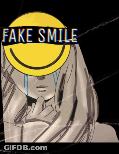 A Drawing Of A Girl With Fake Smile On Her Face GIF