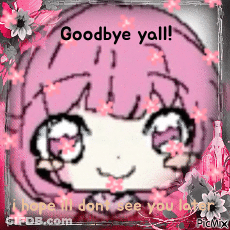 A Drawing Of A Girl With Flowers And The Words Goodbye Y'all GIF