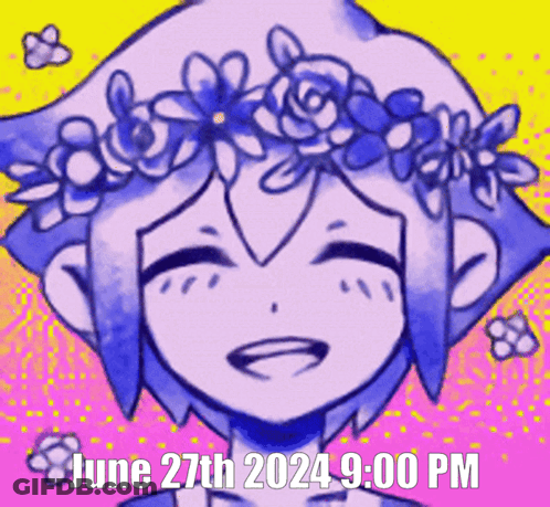 A Drawing Of A Girl With Flowers On Her Head And The Date June 27Th 2024 GIF