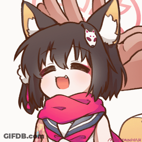 A Drawing Of A Girl With Fox Ears And A Scarf Around Her Neck Has The Name Taihan On The Bottom GIF