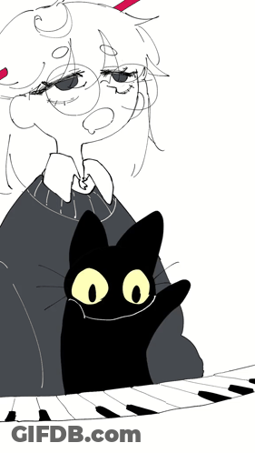 A Drawing Of A Girl With Glasses And A Black Cat GIF