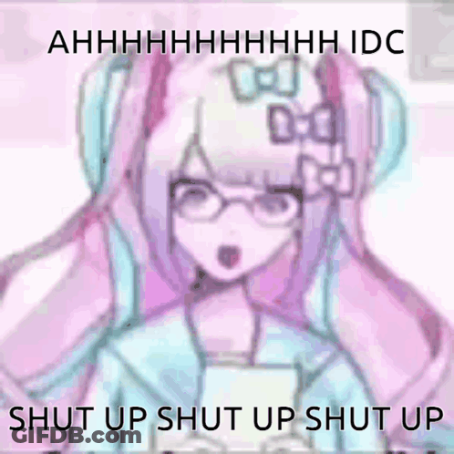 A Drawing Of A Girl With Glasses And A Bow In Her Hair With The Words Shut Up Shut Up Shut Up GIF
