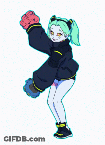 A Drawing Of A Girl With Green Hair And A Black Jacket GIF