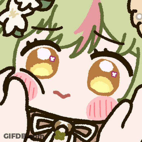 A Drawing Of A Girl With Green Hair And A Bow GIF