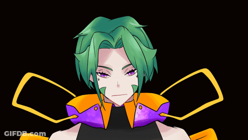 A Drawing Of A Girl With Green Hair And A Purple Jacket GIF