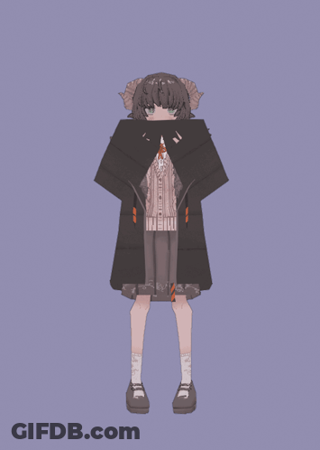 A Drawing Of A Girl With Horns And A Coat That Says ' Hein ' On It GIF
