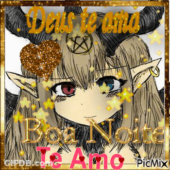 A Drawing Of A Girl With Horns And The Words Deus Te Amo Boa Noite Te Amo GIF