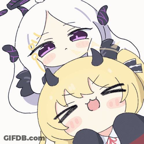 A Drawing Of A Girl With Horns Laying On Another Girl GIF