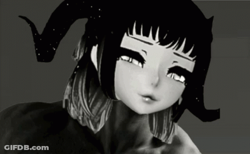 A Drawing Of A Girl With Horns On Her Head GIF