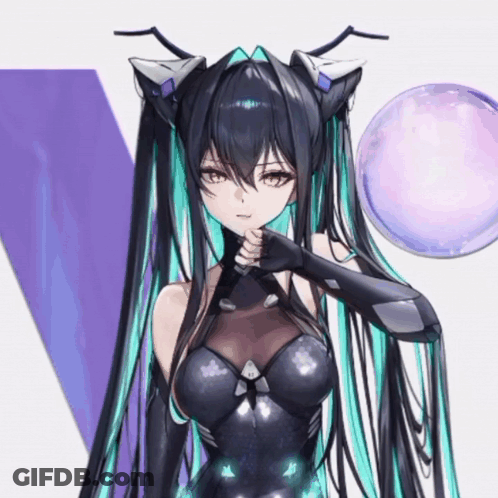 A Drawing Of A Girl With Long Black Hair And A Purple Sphere In The Background GIF