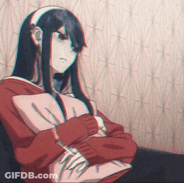 A Drawing Of A Girl With Long Black Hair Wearing A Red And White Sweater GIF