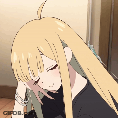 A Drawing Of A Girl With Long Blonde Hair Covering Her Face With Her Hand GIF