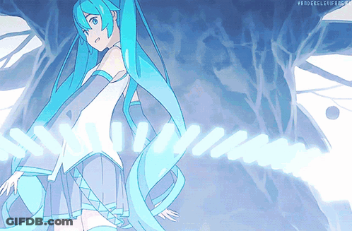 A Drawing Of A Girl With Long Blue Hair And The Words Wandereleonmagic GIF