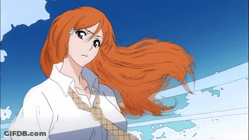 A Drawing Of A Girl With Long Red Hair And A Plaid Tie GIF