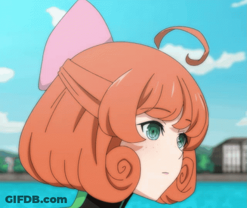 A Drawing Of A Girl With Orange Hair And A Pink Bow On Her Head GIF