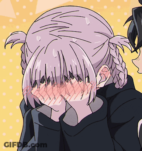 A Drawing Of A Girl With Pigtails Covering Her Face GIF