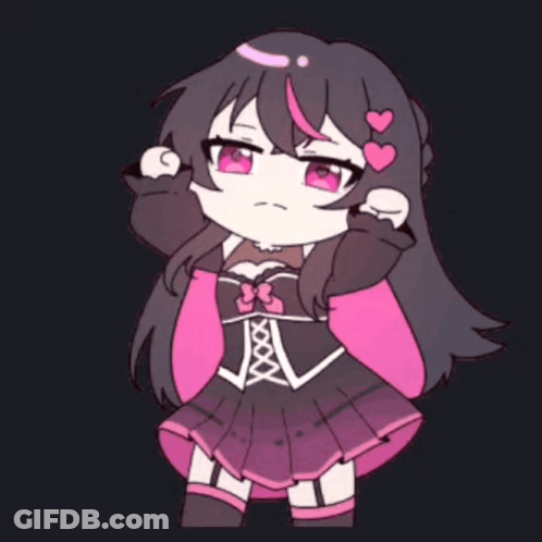 A Drawing Of A Girl With Pink Eyes And Hearts On Her Hair GIF
