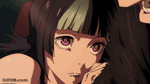 A Drawing Of A Girl With Pink Eyes GIF