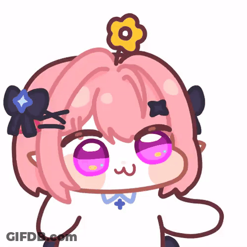 A Drawing Of A Girl With Pink Hair And A Flower On Her Head GIF