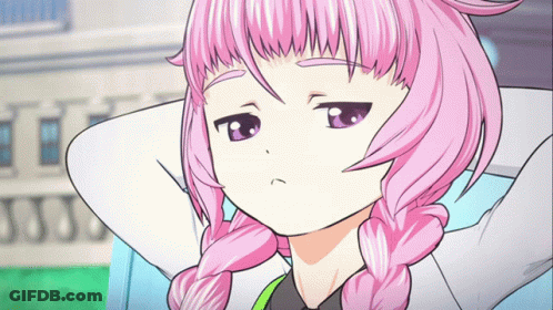 A Drawing Of A Girl With Pink Hair And Braids Making A Sad Face GIF
