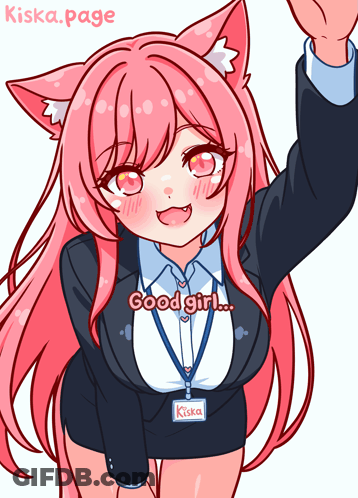 A Drawing Of A Girl With Pink Hair And Cat Ears Says Good Girl GIF