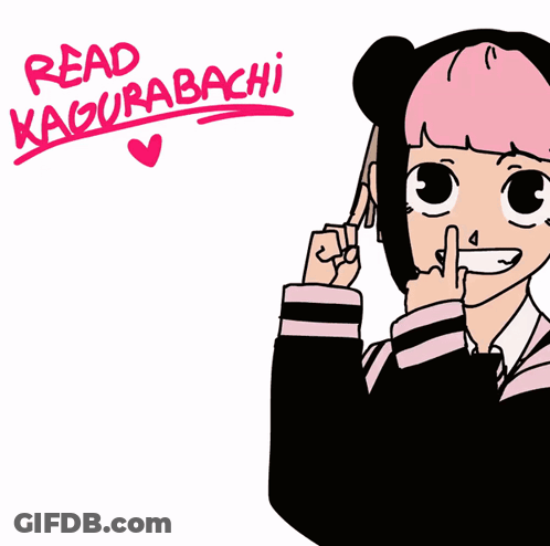 A Drawing Of A Girl With Pink Hair And The Words Read Kazurabachi Below Her GIF