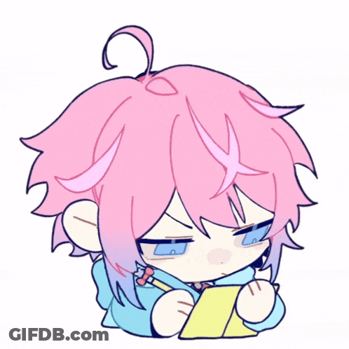 A Drawing Of A Girl With Pink Hair Holding A Yellow Piece Of Paper GIF