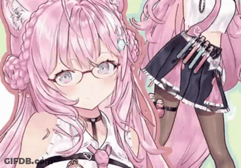 A Drawing Of A Girl With Pink Hair Wearing Glasses And A Skirt GIF