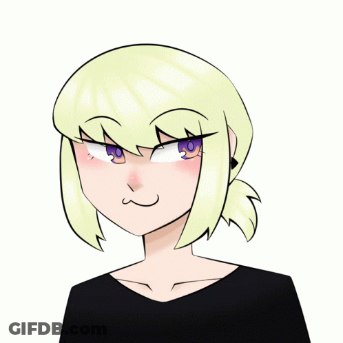 A Drawing Of A Girl With Purple Eyes And Blonde Hair GIF