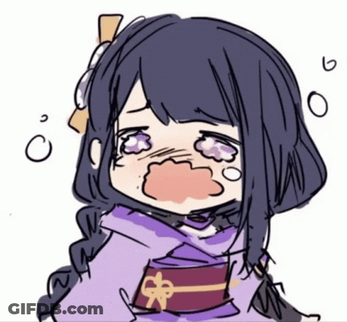 A Drawing Of A Girl With Purple Hair And A Purple Kimono Is Crying . GIF