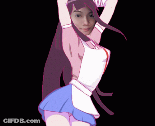 A Drawing Of A Girl With Purple Hair And A White Top GIF