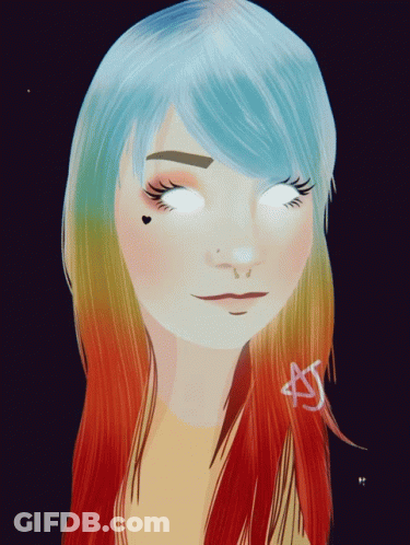 A Drawing Of A Girl With Rainbow Hair Has The Letters Aj On The Bottom GIF