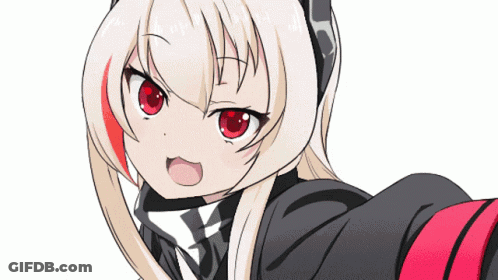 A Drawing Of A Girl With Red Eyes And Blonde Hair GIF
