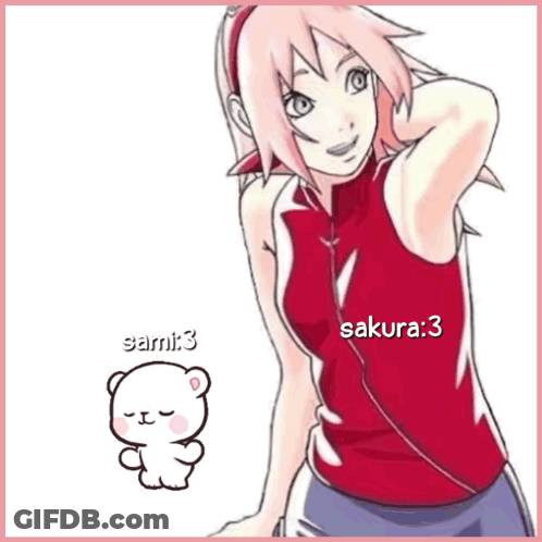 A Drawing Of A Girl With The Name Sakura 3 Next To A Teddy Bear GIF