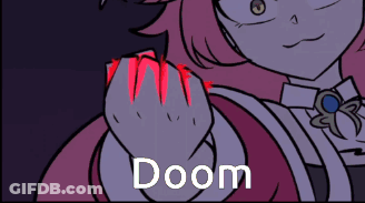 A Drawing Of A Girl With The Word Doom On The Bottom Right GIF