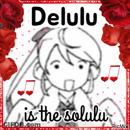 A Drawing Of A Girl With The Words Delulu Is The Solulu GIF
