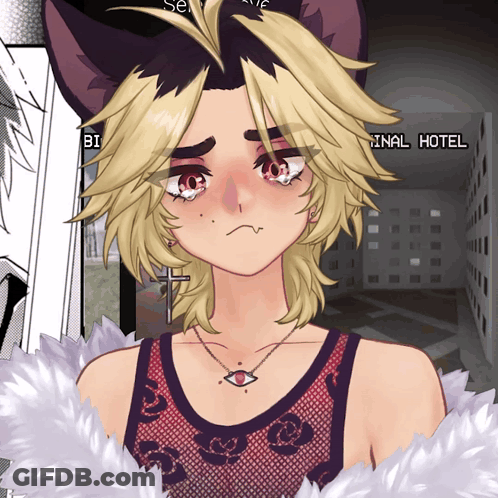 A Drawing Of A Girl With The Words Final Hotel On The Bottom Right GIF