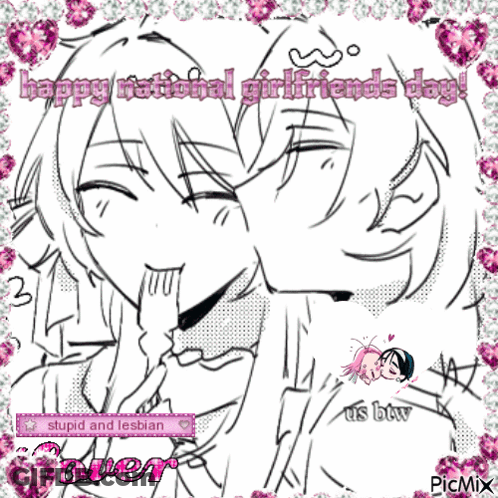 A Drawing Of A Girl With The Words Happy National Girlfriends Day Written On It GIF